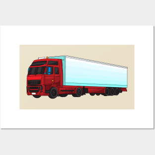 Red trailer truck illustration Posters and Art